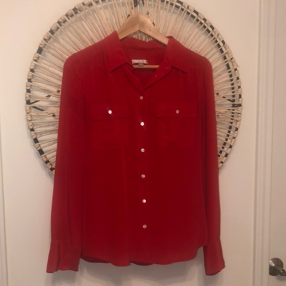 J crew red silk button down